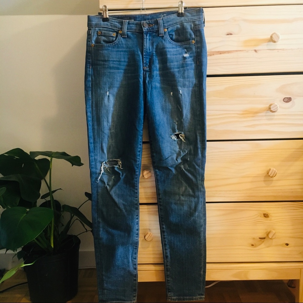 J Crew skinny light wash jean with rips